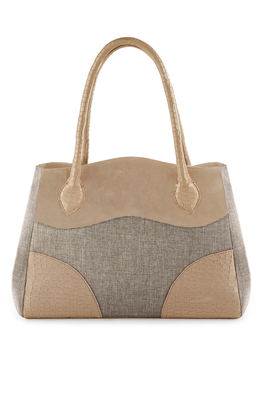 Natural beige women's dress handbag, matching pumps and belts. Top view - Florence KOOIJMAN